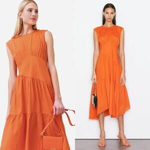 Frame Gathered Seam Dress Orange Crush